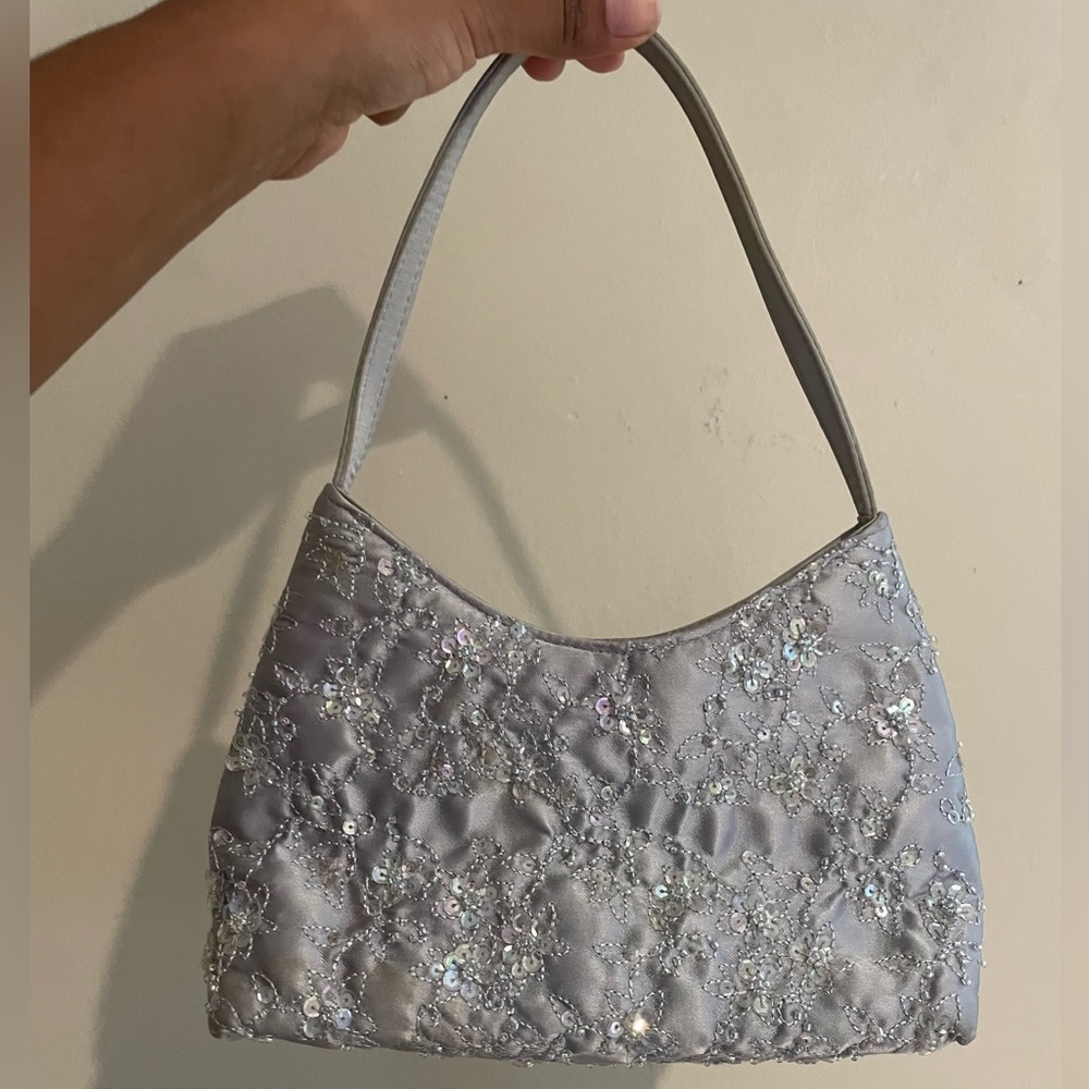 Grey/blue sequin shoulder bag
